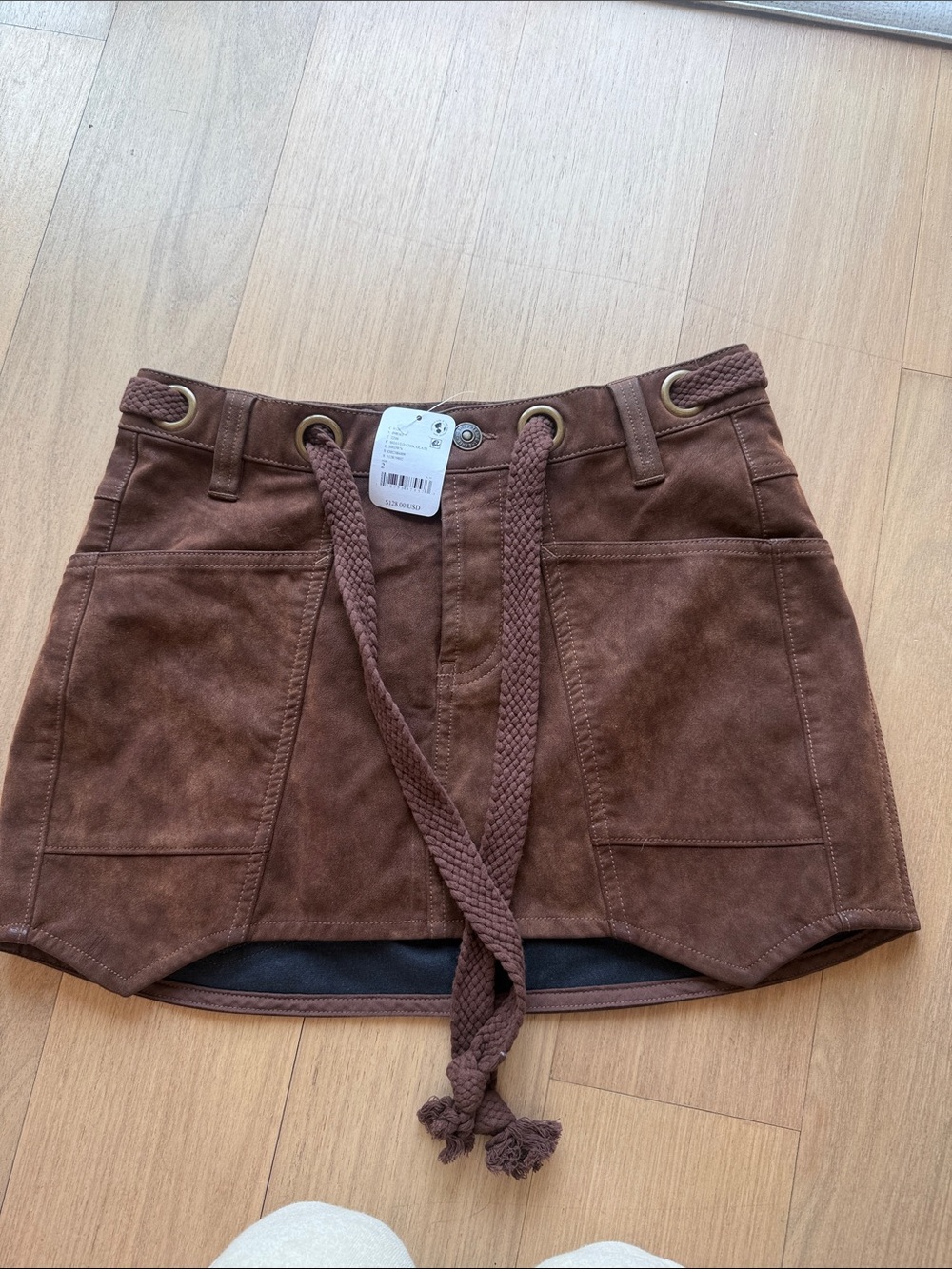 Free people Brown Suede Mini Skirt with Braided Tie